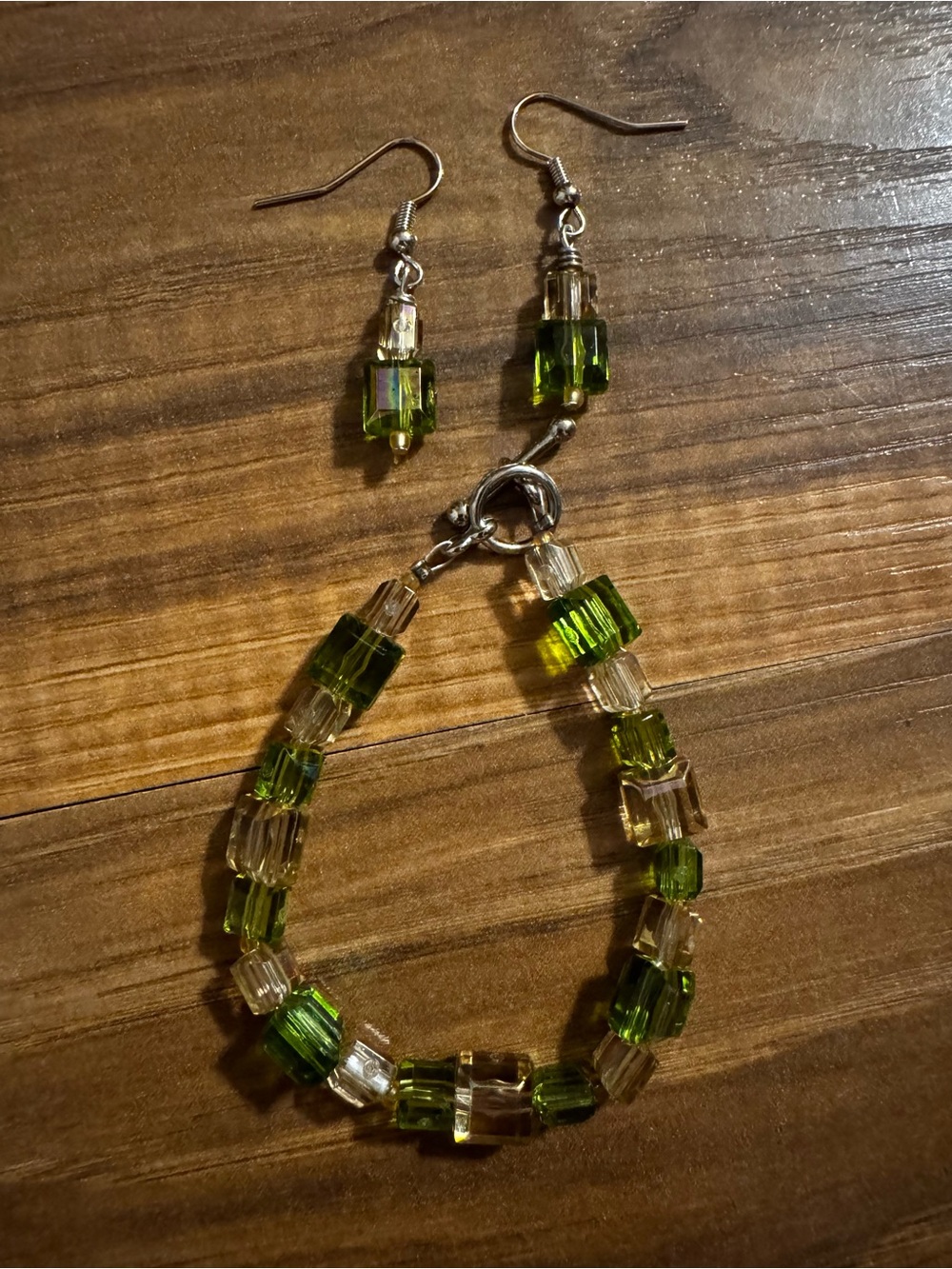 Handmade Green Glass Bead Bracelet & Earring Set